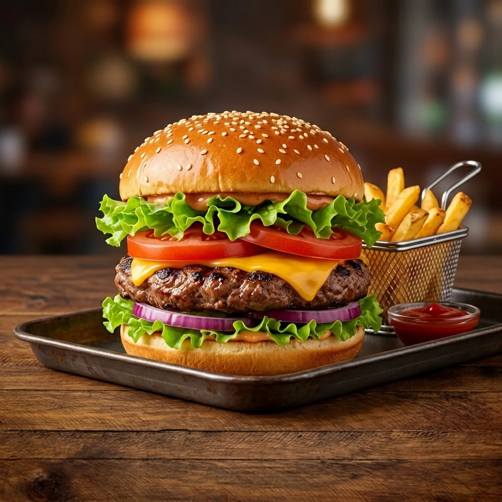 Burger at Red Lion Inn, casual dining Kindersley Saskatchewan